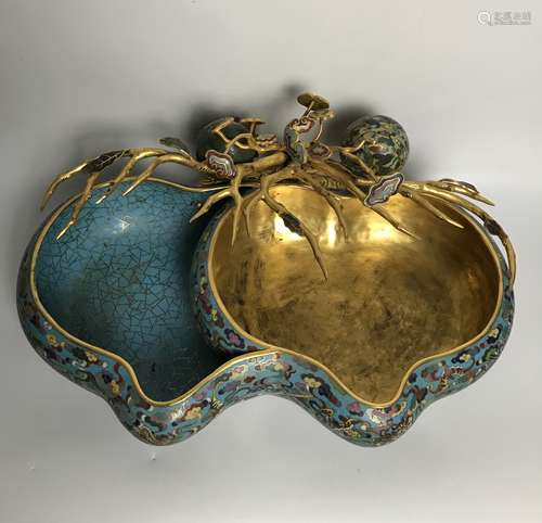 LARGE CLOISONNE ENAMEL AND GILT FRUIT BOWL WITH MARK