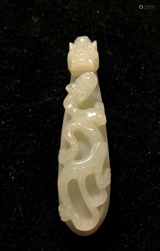 CARVED WHITE JADE SERPENT BELT HOOK