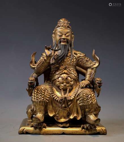 GILT BRONZE FIGURE OF SEATED GUANYU