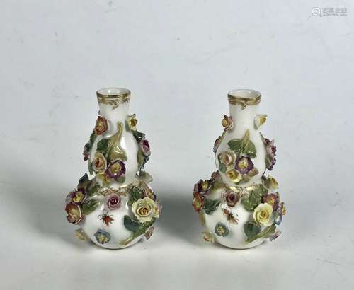 PAIR OF MEISSEN PORCELAIN ROSE VASES