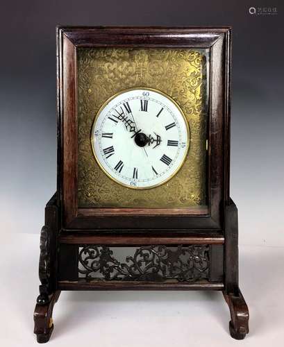 19TH C. CHINESE ROSEWOOD MANTEL CLOCK