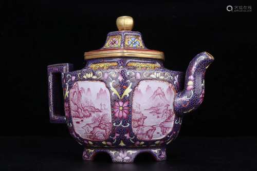 ZISHA AND CLOISONNE COVERED TEA POT WITH MARK