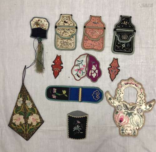 SET OF ELEVEN CHIENNSE SILK EMBROIDERED PIECES
