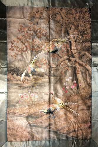 LARGE JAPANESE EMBROIDERED SILK PANEL