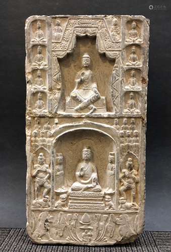 CARVED MARBLE STELE OF DEITIES