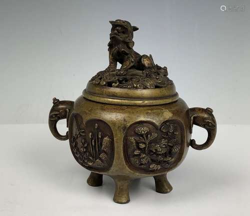 BRONZE GUARDIAN DOG TRIPOD CENSER