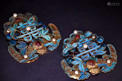 PAIR OF SILVER-GILT BIRDS FEATHER HAIR ORNAMENT