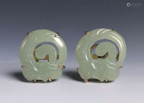 PAIR OF 14K GOLD AND JADE EARRINGS