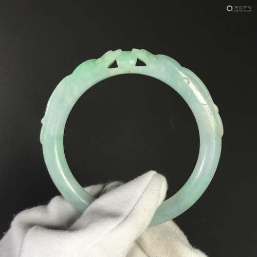 NATURAL JADEITE DOUBLE DRAGON BANGLE BRACELET