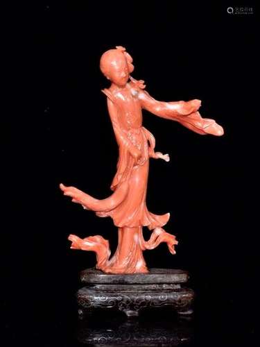 CARVED CORAL FIGURE OF GUANYIN