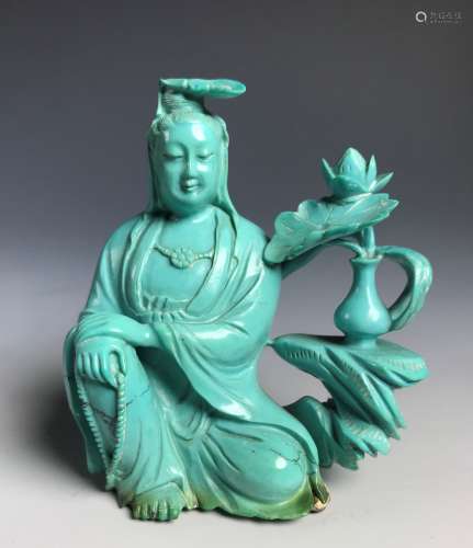CARVED TURQUOISE FIGURE OF GUANYIN