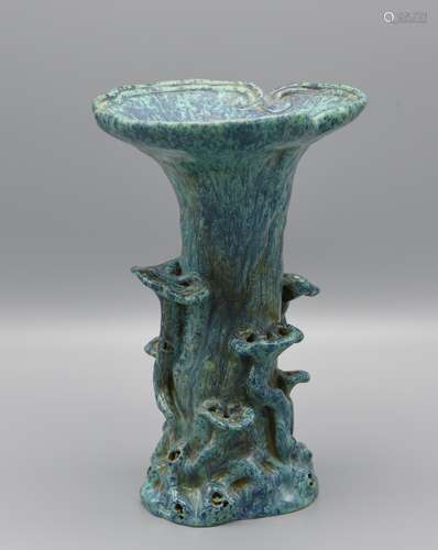 RARE CHINESE TURQUOISE GLAZED LINGZHI SHAPED VASE