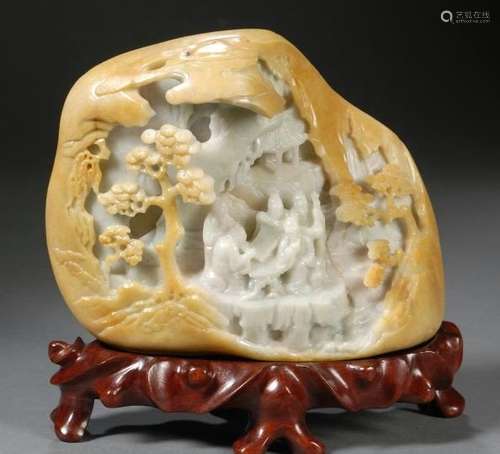 FINELY CARVED AND INSCRIBED JADEITE MOUNTAIN