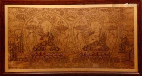 RARE LARGE FRAMED BUDDHIST THANGKA