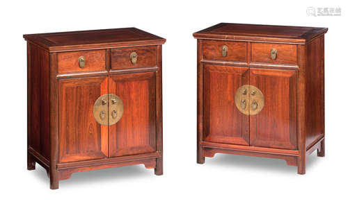 Qing Dynasty A pair of huali 'round corner' side cabinets