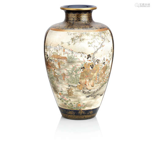 By Kizan, Meiji era A large Satsuma vase