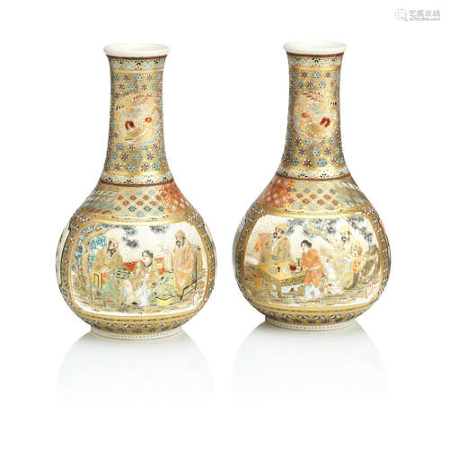 By Seikozan, Meiji era A pair of Satsuma vases