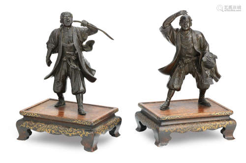 By Miyao, Meiji A pair of bronze figures of samurai