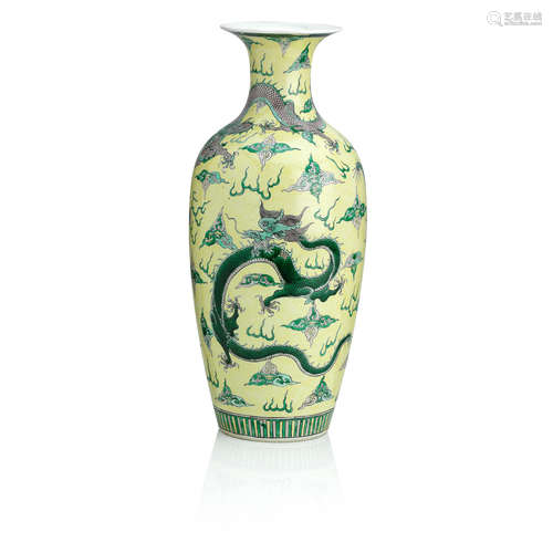 19th century A famille jaune baluster vase