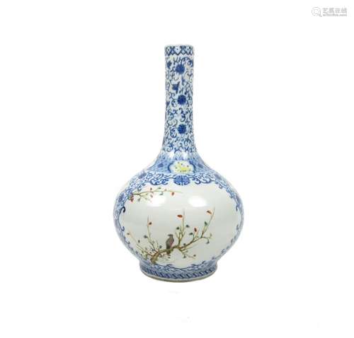 Qianlong seal mark but 19th century A famille rose and underglaze blue bottle vase