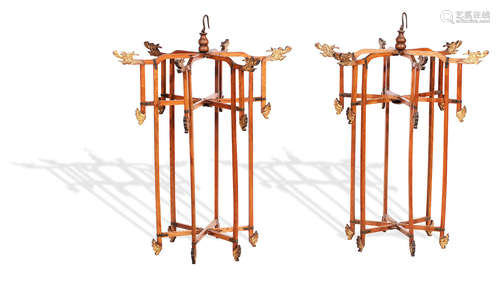 Qing dynasty, 19th century A pair of huali lantern frames