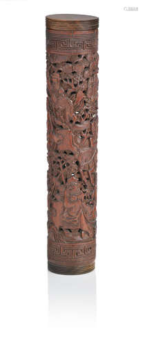 Qing Dynasty, late 19th century A carved and pierced joss-stick holder