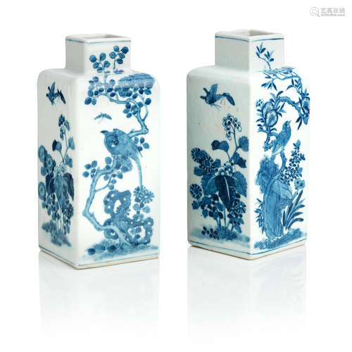 Bearing Kangxi six-character marks, but 19th century A mirrored pair of blue and white vases