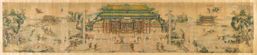 CHINE, période Qing  Importante peinture panoramique à l’encre et couleurs sur soie