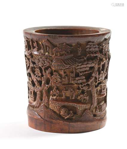 CHINE, XVIIIe siècle  Pot a pinceaux ‘bitong’ en bambou