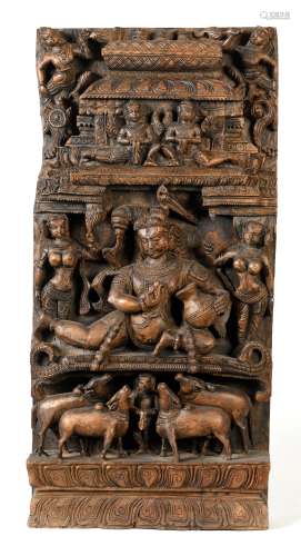 INDE, fin XIXe siècle  Elément en bois sculpté en relief