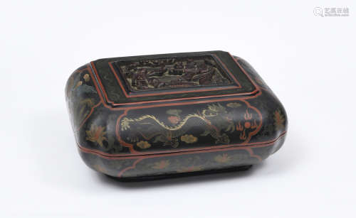 CHINE, fin XIXe siècle  Boîte couverte en laque