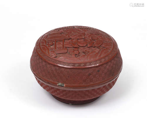 CHINE, XIXe siècle  Boîte circulaire en laque cinnabre