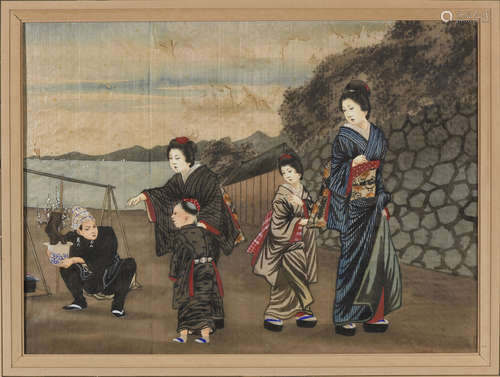 JAPON, XIXe siècle  Ensemble de deux peintures sur soie