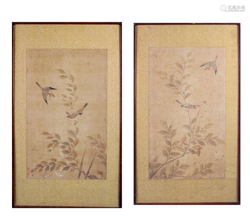 CHINE, XXe siècle  Paire de peintures sur soie