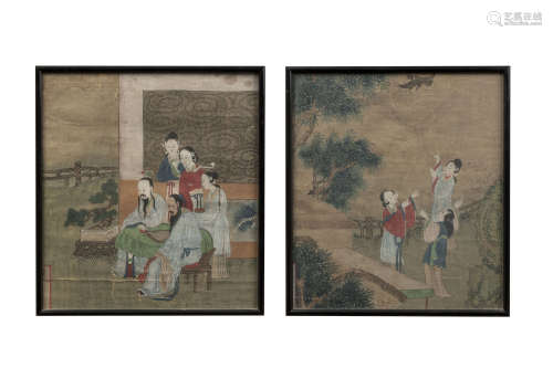 CHINE, XIXe siècle  Ensemble de deux peintures sur papier