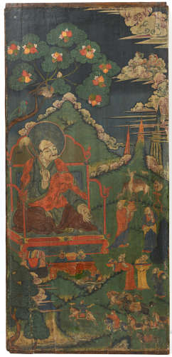 CHINE, XVIIIe siècle  Panneau en toile marouflée