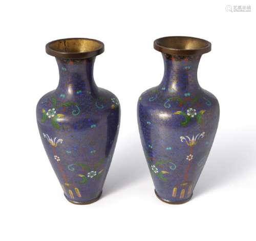 PAIR EARLY 20TH-CENTURY CHINESE CLOISONNE VASES