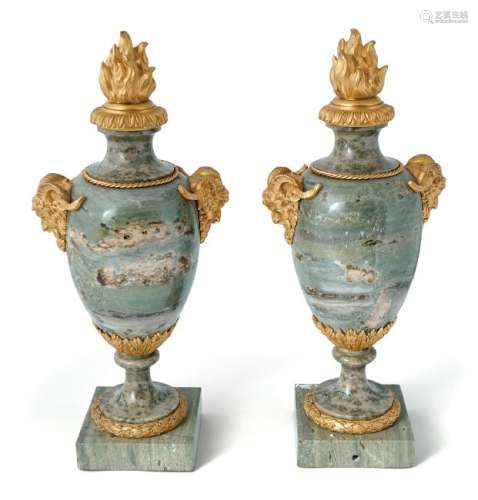 PAIR OF 19TH-CENTURY ORMOLU AND MARBLE URNS