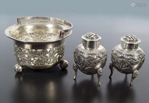 THREE ANTIQUE CHINESE SILVER ITEMS