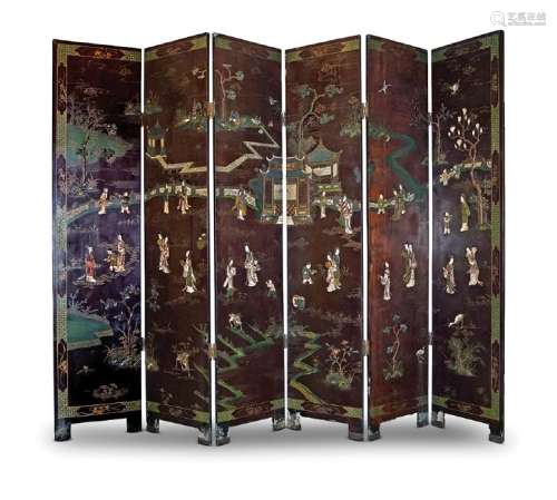 CHINESE QING PERIOD LACQUERED SIX-FOLD SCREEN