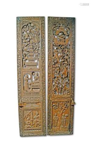 SET OF FOUR INDONESIAN CARVED WOODEN DOORS