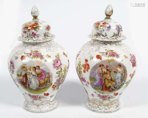 PAIR OF FRENCH PORCELAIN URNS AND LIDS