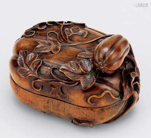 18世纪 竹雕瓜型盖盒
