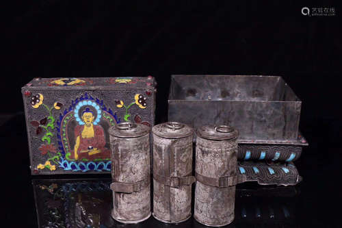 SET OF SILVER BUDDHIST SCRIPTURES