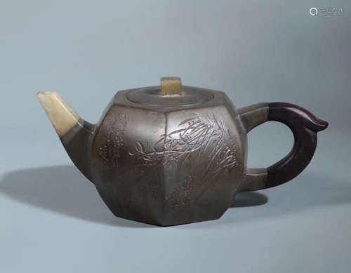 A JADE SPOUT ZISHA TEAPOT