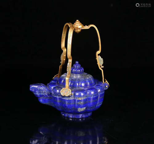 AN OLD LAZULI CARVED MELON SHAPED POT