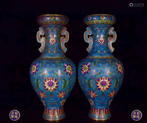 PAIR CLOISONNE FLORAL PATTERN VASES