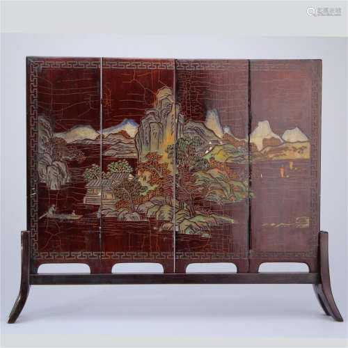 A COLOR FLORAL PATTERN WOOD SCREEN