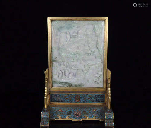 A CLOISONNE ENAMEL JADE EMBED SCREEN