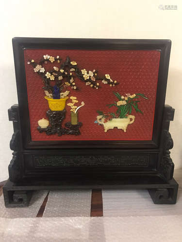 A FLORAL PATTERN ROSEWOOD TABLE SCREEN